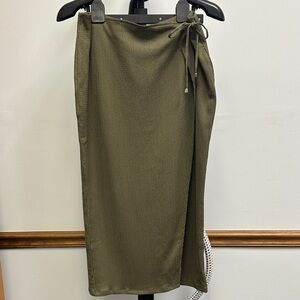 Chic Olive Wrap Skirt with Tie Detail